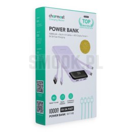 Powerbank 5V 3A 10000 mAh z wbudowanymi kablami USB A / USB C / Lightning / Micro USB Charmast W1148 fioletowy OINT