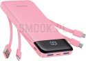 Powerbank 5V 3A 10000 mAh z wbudowanymi kablami USB A / USB C / Lightning / Micro USB Charmast W1148 różowy OINT