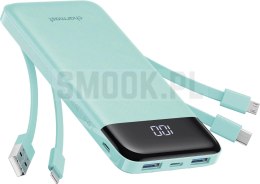 Powerbank 5V 3A 10000 mAh z wbudowanymi kablami USB A / USB C / Lightning / Micro USB Charmast W1148 zielony OINT