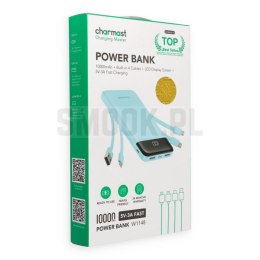 Powerbank 5V 3A 10000 mAh z wbudowanymi kablami USB A / USB C / Lightning / Micro USB Charmast W1148 zielony OINT