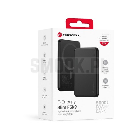 Powerbank zgodny z MagSafe Forcell F-Energy Slim F5K9 QC4.0 PD3.0 15W 5000 mAh czarny 0INT