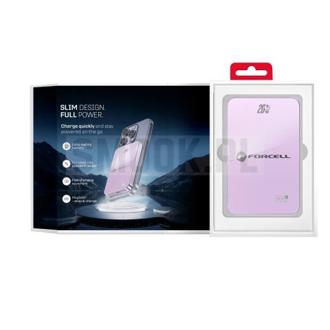 Powerbank zgodny z MagSafe Forcell F-Energy SuperSlim F10K8 QC4.0 PD3.0 15W 10000 mAh fioletowy 0INT