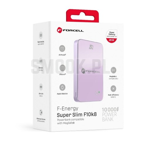 Powerbank zgodny z MagSafe Forcell F-Energy SuperSlim F10K8 QC4.0 PD3.0 15W 10000 mAh fioletowy 0INT