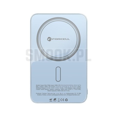 Powerbank zgodny z MagSafe Forcell F-Energy SuperSlim F5K8 QC4.0 PD3.0 15W 5000 mAh niebieski 0INT