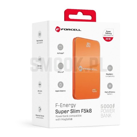 Powerbank zgodny z MagSafe Forcell F-Energy SuperSlim F5K8 QC4.0 PD3.0 15W 5000 mAh pomarańczowy 0INT