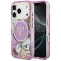 GUESS futerał do IPHONE 17 Pro Max kompatybilny z MagSafe GUHMP17XHFLPEDU (IML Metal Glitter Flowers Triangle) fioletowy