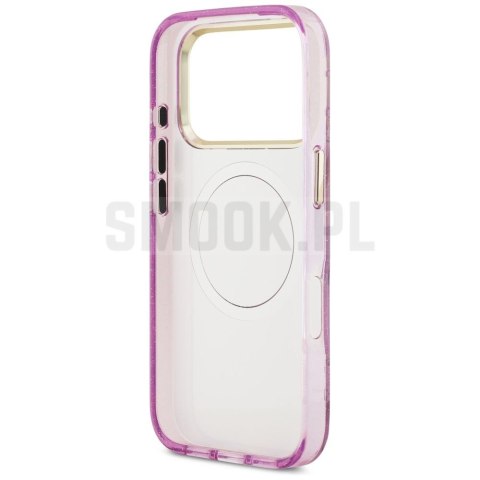 GUESS futerał do IPHONE 17 Pro Max kompatybilny z MagSafe GUHMP17XHFLPEDU (IML Metal Glitter Flowers Triangle) fioletowy