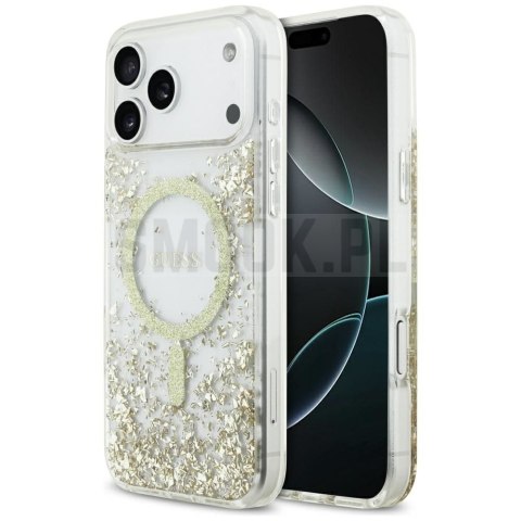 GUESS futerał do IPHONE 17 Pro Max kompatybilny z MagSafe GUHMP17XRGRGED (Resin Bottom Glitter) złoty