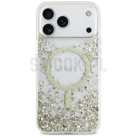 GUESS futerał do IPHONE 17 Pro Max kompatybilny z MagSafe GUHMP17XRGRGED (Resin Bottom Glitter) złoty