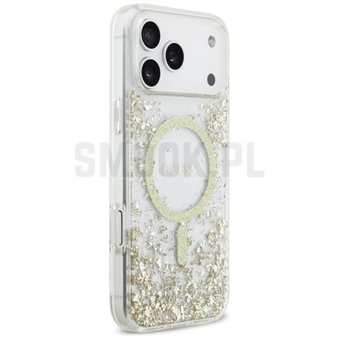GUESS futerał do IPHONE 17 Pro Max kompatybilny z MagSafe GUHMP17XRGRGED (Resin Bottom Glitter) złoty