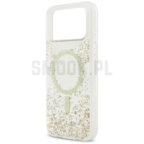 GUESS futerał do IPHONE 17 Pro Max kompatybilny z MagSafe GUHMP17XRGRGED (Resin Bottom Glitter) złoty