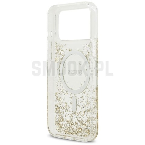 GUESS futerał do IPHONE 17 Pro Max kompatybilny z MagSafe GUHMP17XRGRGED (Resin Bottom Glitter) złoty