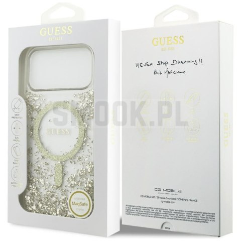 GUESS futerał do IPHONE 17 Pro Max kompatybilny z MagSafe GUHMP17XRGRGED (Resin Bottom Glitter) złoty