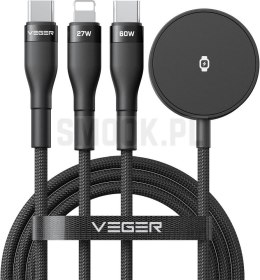 Kabel 3w1 USB C do Lightning / Typ C / iWatch/SAM Watch VEGER 3A 92W V730 1,5 m czarny