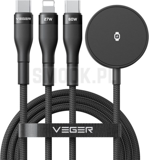 Kabel 3w1 USB C do Lightning / Typ C / iWatch/SAM Watch VEGER 3A 92W V730 1,5 m czarny
