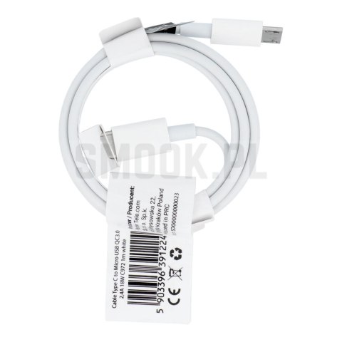 Kabel USB C do Micro USB QC3.0 2,4A 18W C972 1 m biały