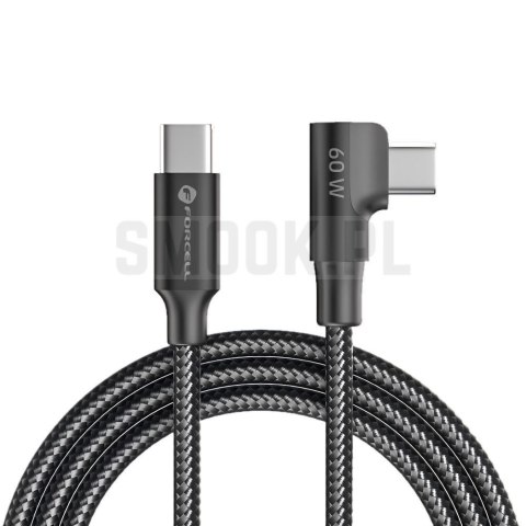 Kabel USB C do USB C Forcell F-Energy QC4.0 PD 3A 60W Cafule 90° 1,2 m CC-1Deg czarny 0INT