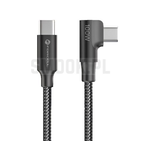 Kabel USB C do USB C Forcell F-Energy QC4.0 PD 5A 100W Cafule 90° 2 m CC-1Deg czarny 0INT