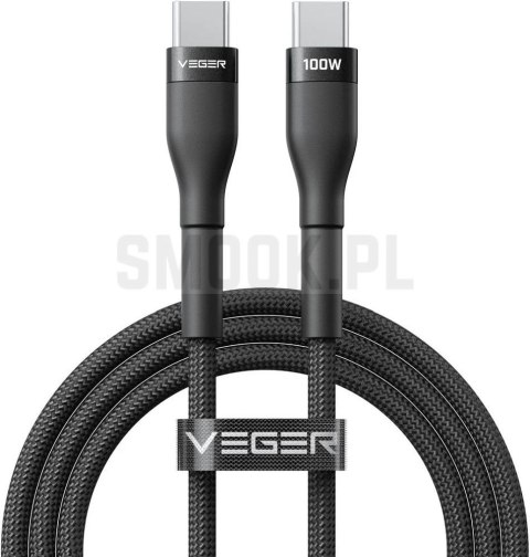 Kabel USB C do USB C VEGER PD 5A 100W 1,5 m CC05 czarny