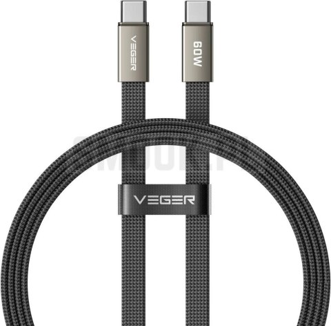Kabel płaski USB C do USB C VEGER PD 3A 60W 1,2 m CC06-MTB czarny