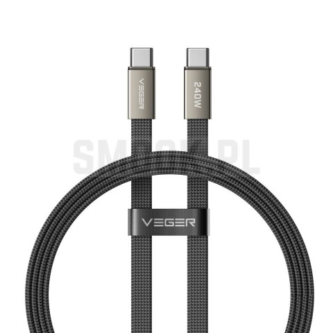 Kabel płaski USB C do USB C VEGER PD 5A 240W 1,5 m CC2-MTB czarny