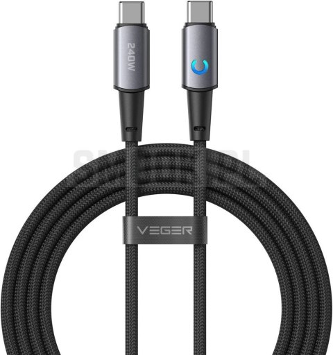Kabel z diodą LED USB C do USB C VEGER PD 5A 240W 1,5 m CC2-ZSD czarny
