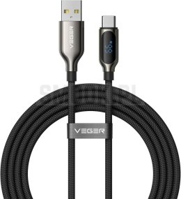 Kabel z wyświetlaczem LED USB A do USB C VEGER PD 3A 66W 1,2 m AC1-XHJ czarny