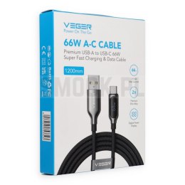 Kabel z wyświetlaczem LED USB A do USB C VEGER PD 3A 66W 1,2 m AC1-XHJ czarny