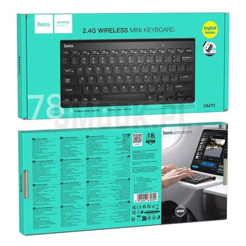 Klawiatura bezprzewodowa 2.4G QWERTY Hoco GM70 czarna