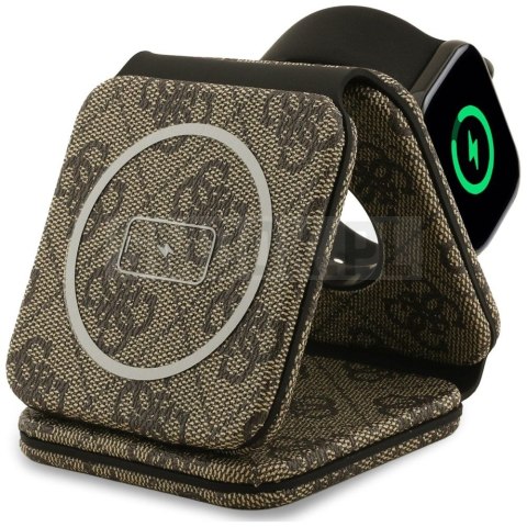 Ładowarka indukcyjna 3w1 zgodna z MagSafe 15W GUESS GUE005440 brązowa