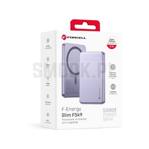 Powerbank zgodny z MagSafe Forcell F-Energy Slim F5K9 QC4.0 PD3.0 15W 5000 mAh fioletowy 0INT