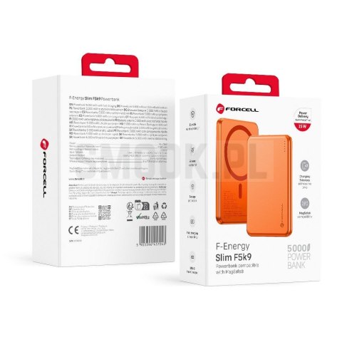 Powerbank zgodny z MagSafe Forcell F-Energy Slim F5K9 QC4.0 PD3.0 15W 5000 mAh pomarańczowy 0INT