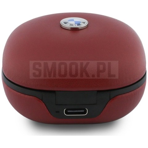 Słuchawki bezprzewodowe douszne ENC BMW TWS Leather Metal Logo BMW001139 czerwone
