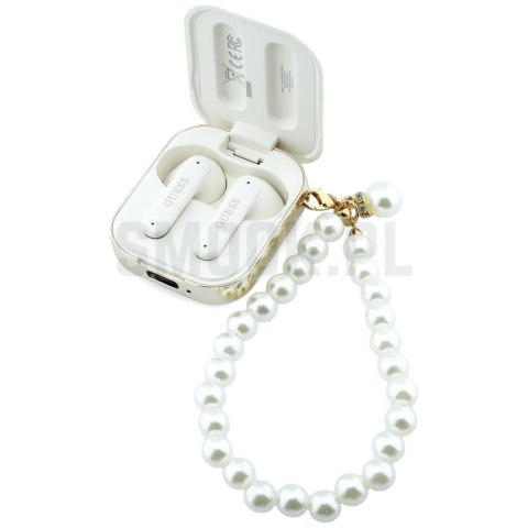 Słuchawki bezprzewodowe douszne GUESS TWS Pearl Strap GUE005327 białe
