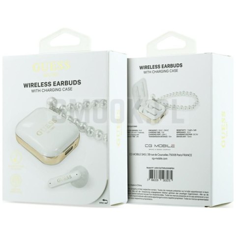Słuchawki bezprzewodowe douszne GUESS TWS Pearl Strap GUE005327 białe