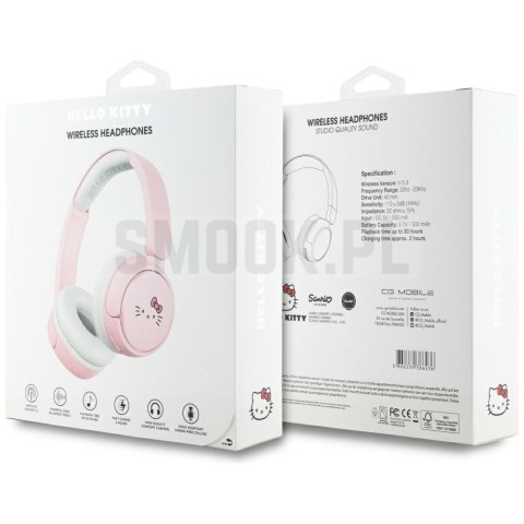 Słuchawki bezprzewodowe nauszne Hello Kitty Face Logo Hel000163 różowe