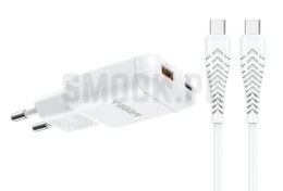 Ładowarka sieciowa do telefonu VEGER USB A + Typ C PD 45W + kabel Typ C do C 100W TR121 biała