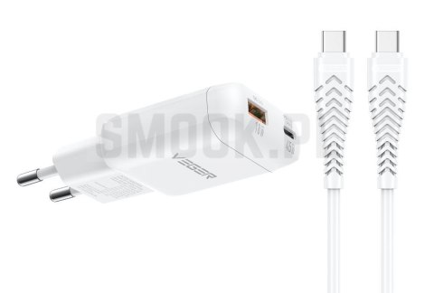 Ładowarka sieciowa do telefonu VEGER USB A + Typ C PD 45W + kabel Typ C do C 100W TR121 biała