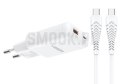 Ładowarka sieciowa do telefonu VEGER USB A + Typ C PD 65W + kabel Typ C do C 100W TR122 biała
