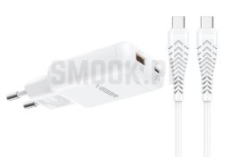 Ładowarka sieciowa do telefonu VEGER USB A + Typ C PD 65W + kabel Typ C do C 100W TR122 biała