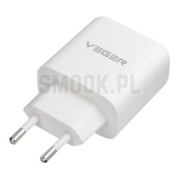 Ładowarka sieciowa do telefonu VEGER USB A + Typ C PD QC3.0 3,25A 65W + kabel USB C do USB C TR67 biała