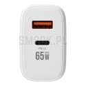 Ładowarka sieciowa do telefonu VEGER USB A + Typ C PD QC3.0 3,25A 65W + kabel USB C do USB C TR67 biała