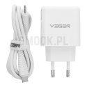 Ładowarka sieciowa do telefonu VEGER USB A + Typ C PD QC3.0 3,25A 65W + kabel USB C do USB C TR67 biała