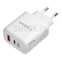 Ładowarka sieciowa do telefonu VEGER USB A + Typ C PD QC3.0 3,25A 65W + kabel USB C do USB C TR67 biała