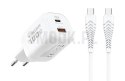 Ładowarka sieciowa do telefonu VEGER USB A + Typ C PD Super Charge PPS 100W + kabel Typ C do C 240W TR150 biała