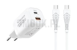 Ładowarka sieciowa do telefonu VEGER USB A + Typ C PD Super Charge PPS 100W + kabel Typ C do C 240W TR150 biała