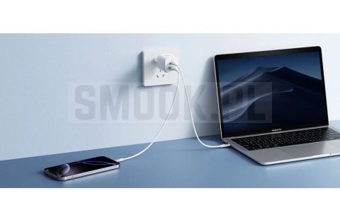 Ładowarka sieciowa do telefonu VEGER USB A + Typ C PD Super Charge PPS 100W + kabel Typ C do C 240W TR150 biała