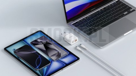 Ładowarka sieciowa do telefonu VEGER USB A + Typ C PD Super Charge PPS 45W + kabel Typ C do C 100W TR101 biała