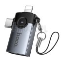 Adapter OTG 2w1 Lightning / USB C do USB A Hoco UA46E Victory szary