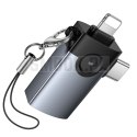 Adapter OTG 2w1 Lightning / USB C do USB A Hoco UA46E Victory szary